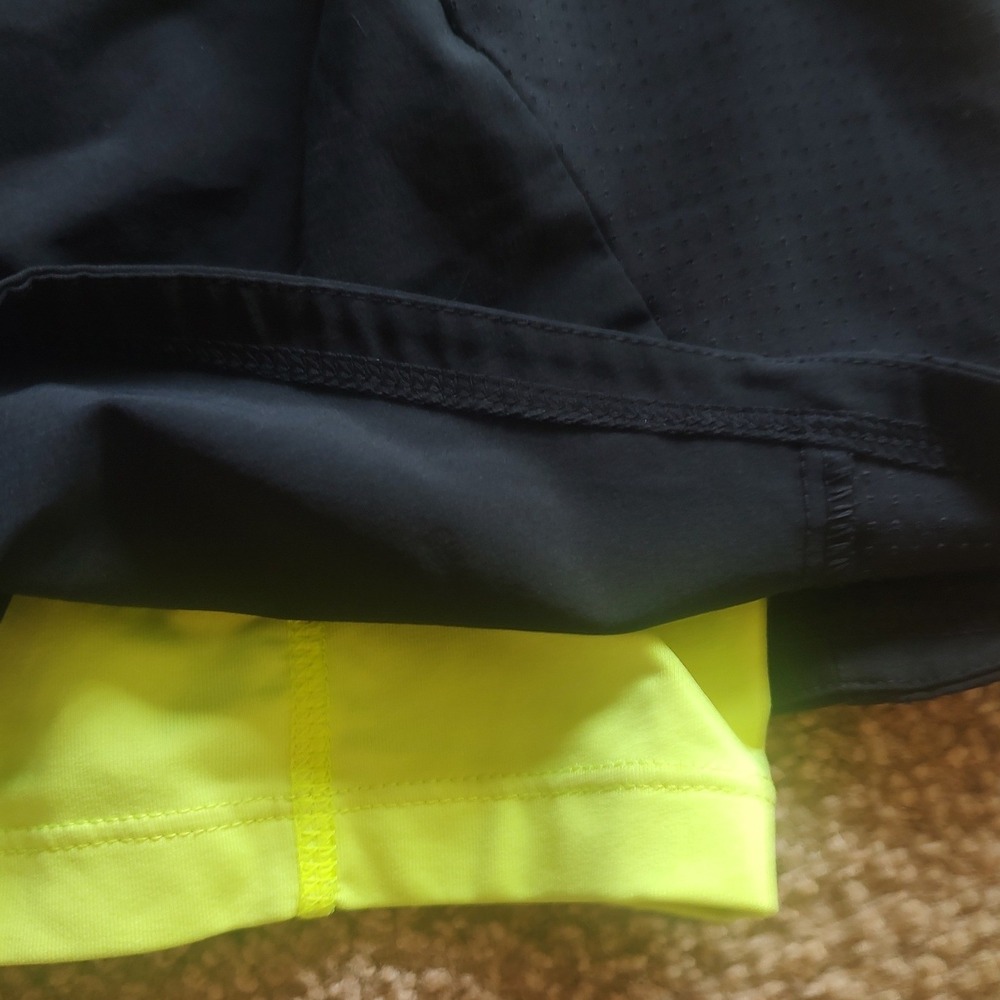 Nike‎ Dri-FIT Womens 2-in-1 Running Shorts Black Neon Yellow Medium 624273-013